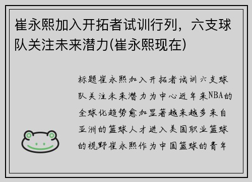 崔永熙加入开拓者试训行列，六支球队关注未来潜力(崔永熙现在)