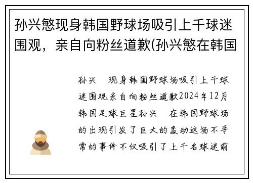 孙兴慜现身韩国野球场吸引上千球迷围观，亲自向粉丝道歉(孙兴慜在韩国哪个俱乐部)