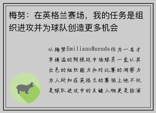 梅努：在英格兰赛场，我的任务是组织进攻并为球队创造更多机会