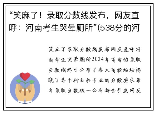 “笑麻了！录取分数线发布，网友直呼：河南考生哭晕厕所”(538分的河南考生现状)